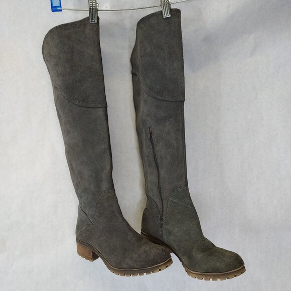 Lucky Brand Shoes - Lucky Brand Heeled Boot Women 10 Harleen Over the Knee Grey Suede Riding Stretch